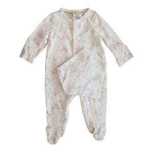 Baby Boden Cream Animal Sketch Footed One-Piece